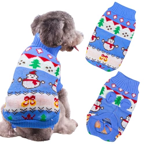 Weihnachtspullover für Hunde, warmer Winterpullover, Haustier-Hundepullover, kaltes Wetter, Strickkleidung, weiches warmes Outfit, Hundepullover für Katzen, kleine, mittelgroße Hunde (Blau, L) von Jokureao