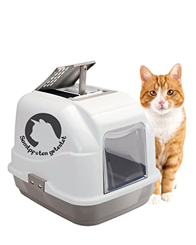 Extrastabil hygienisches Katzenklo Katzentoilette 50x40x40 cm | Ungiftiges Rohmaterial | Streuschaufel und Aktivkohlefilter | der Umwelt zuliebe | Taubengrau von Joli Moulin