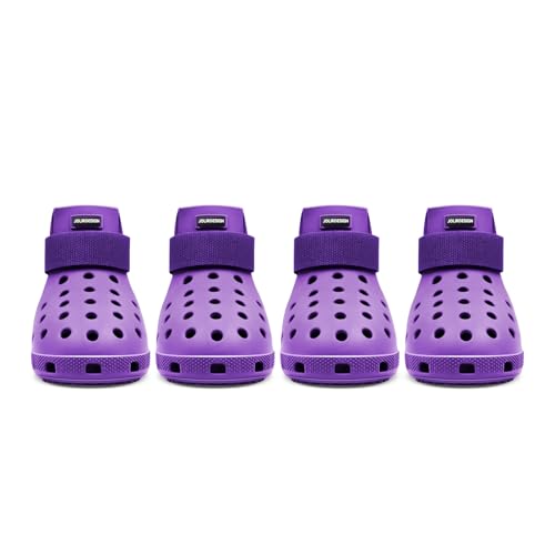 Hundeschuhe Pfotenschutz Outdoor – Hundeschuhe Wasserdicht, einfach an- und auszuziehen, atmungsaktiv, rutschfest, leicht zu reinigende Hundestiefel für Sommer Hitze und Winter Schnee (Lila, L) von JoliR Design