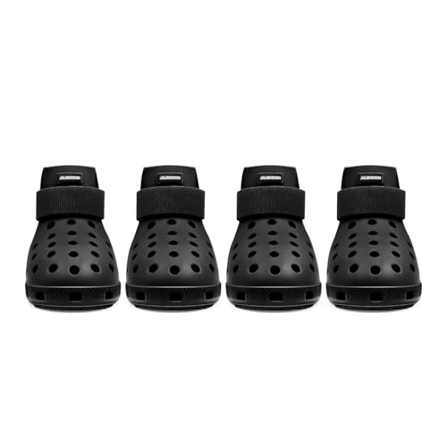 Hundeschuhe Pfotenschutz Outdoor – Hundeschuhe Wasserdicht, einfach an- und auszuziehen, atmungsaktiv, rutschfest, leicht zu reinigende Hundestiefel für Sommer Hitze und Winter Schnee (Schwarz, M) von JoliR Design