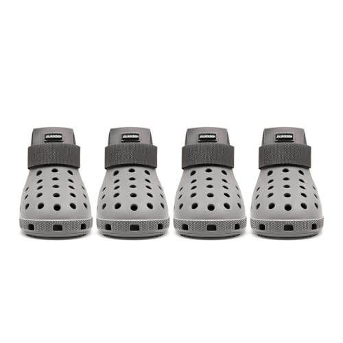 Hundeschuhe Pfotenschutz Outdoor – Hundeschuhe Wasserdicht, einfach an- und auszuziehen, atmungsaktiv, rutschfest, leicht zu reinigende Hundestiefel für Sommer Hitze und Winter Schnee (grau, S) von JoliR Design