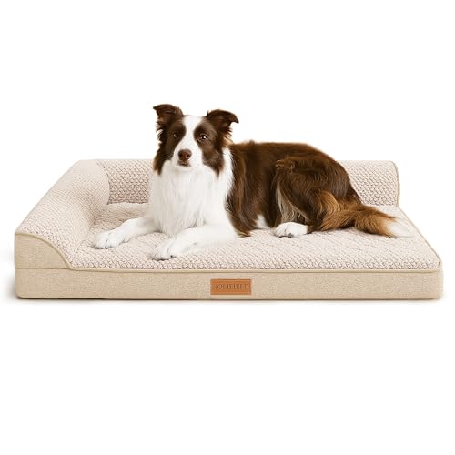 Jolifield Orthopädisches Hundebett, groß, 91,4 x 61 cm, wasserdicht, L-Nackenrolle, Schaumstoff, Haustierbox-Betten mit waschbarem, abnehmbarem Bezug, rutschfeste, weiche Haustier-Couch-Schlafmatte von Jolifield