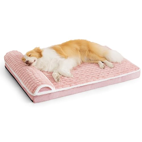 Jolifield Orthopädisches Hundebett, groß, mit Kissen, 91,4 x 61 cm, wasserdicht, weich, bequem, Schaumstoff-Matte mit abnehmbarem, waschbarem Bezug und rutschfester Unterseite, Rosa von Jolifield