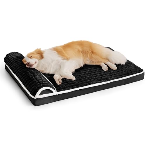 Jolifield Orthopädisches Hundebett, groß, mit Kissen, 91,4 x 61 cm, wasserdicht, weich, bequem, Schaumstoff-Matte mit abnehmbarem, waschbarem Bezug und rutschfester Unterseite, Schwarz von Jolifield
