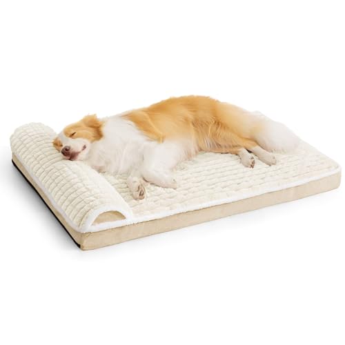 Jolifield Orthopädisches Hundebett, groß, mit Kissen, 91,4 x 61 cm, wasserdicht, weich, bequem, Schaumstoff-Matte mit abnehmbarem, waschbarem Bezug und rutschfester Unterseite, cremefarben von Jolifield