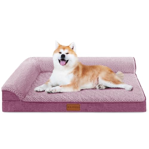 Jolifield Orthopädisches Jacquard-Hundebett für mittelgroße Hunde, wasserdicht, L-förmig, mittelgroß, mit waschbarem, abnehmbarem Bezug, rutschfest, weich, warm, bequem, Haustier-Couch-Schlafmatte, von Jolifield
