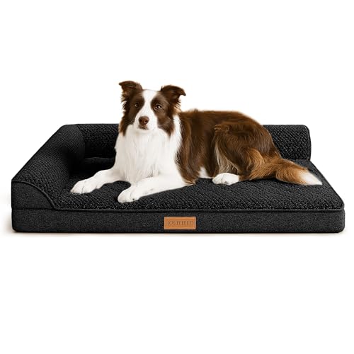 Jolifield Orthopädisches XL-Hundebett, groß, 106,7 x 71,1 cm, wasserdicht, L-Nackenrolle, Schaumstoff, große Haustierboxen, Betten mit waschbarem, abnehmbarem Bezug, rutschfeste, weiche von Jolifield
