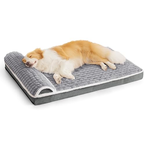 Jolifield Orthopädisches XL-Hundebett, groß, mit Kissen, 106,7 x 71,1 cm, wasserdicht, weich, bequem, Eierkisten-Schaumstoff-Matte mit abnehmbarem, waschbarem Bezug und rutschfester Unterseite, Grau von Jolifield