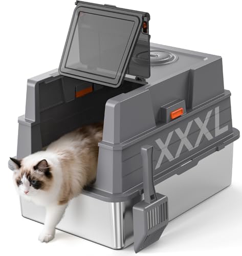 XXXL Katzentoilette aus Edelstahl mit Deckel, 71,1 cm L x 52,1 cm B x 41,9 cm H, extra großes Katzenklo für große und mehrere Katzenfamilien, antihaftbeschichtet, auslaufsicher, leicht zu reinigen XXXL Katzentoilette aus Edelstahl mit Deckel, 71,1 cm L x 52,1 cm B x 41,9 cm H, extra großes Katzenklo für große und mehrere Katzenfamilien, antihaftbeschichtet, auslaufsicher, leicht zu reinigen von Jollycoly