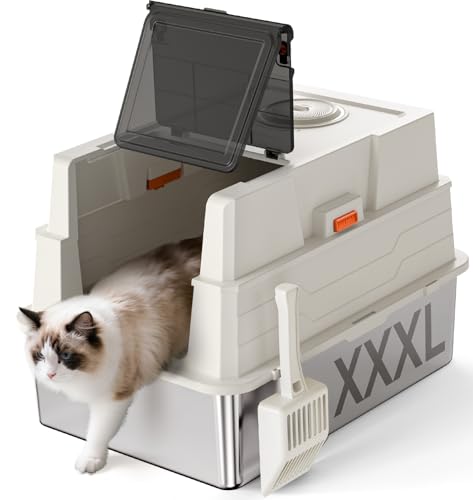 XXXL Katzentoilette aus Edelstahl mit Deckel, 71,1 cm L x 52,1 cm B x 41,9 cm H, extra großes Katzenklo für große und mehrere Katzenfamilien, antihaftbeschichtet, auslaufsicher, leicht zu reinigen XXXL Katzentoilette aus Edelstahl mit Deckel, 71,1 cm L x 52,1 cm B x 41,9 cm H, extra großes Katzenklo für große und mehrere Katzenfamilien, antihaftbeschichtet, auslaufsicher, leicht zu reinigen von Jollycoly