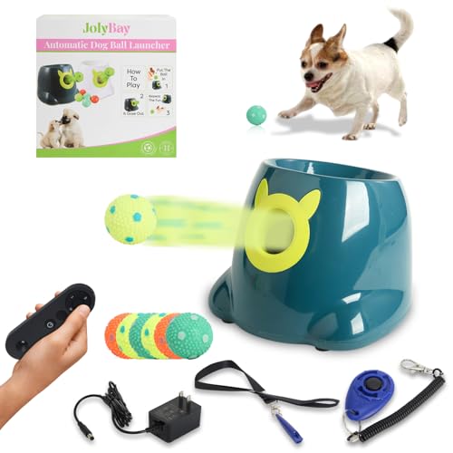 Automatischer Hundeballwerfer mit Fernbedienung, interaktiver Apportiermaschinenwerfer für kleine und mittelgroße Hunde mit 6 hochprallenden, waschbaren Latexbällen, Trainingsklicker und Pfeife, Blau Automatischer Hundeballwerfer mit Fernbedienung, interaktiver Apportiermaschinenwerfer für kleine und mittelgroße Hunde mit 6 hochprallenden, waschbaren Latexbällen, Trainingsklicker und Pfeife, Blau von JolyBay
