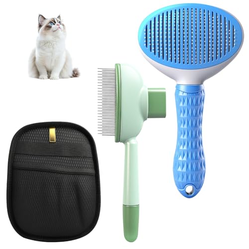 Jomdjmskes 3 Pcs Katzenbürste, Haustier Hundebürste, Hautfreundliche Katzenhaarbürste, Flohkamm für Katzen, Antistatischer Doppelseitige Handschuh, Sauberes Haustierhaar von der Bürste mit Einem Knopf von Jomdjmskes