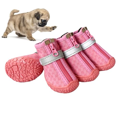 Jomewory Hundestiefel und Pfotenschutz - Mittlere und kleine Hundewelpenschuhe 4 Stück mit reflektierendem Streifen - Hundestiefel mit Rutschfester Sohle, modisch und bequem zum Spazierengehen von Jomewory