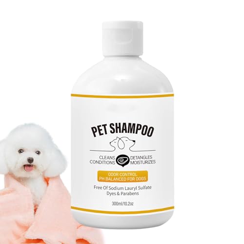 Jomewory Desodorierendes Shampoo für Hunde, Hundeshampoo und Spülung - 300 ml Desodorierendes Reinigungs-Conditioner-Shampoo,Reinigungslösung für Haustiere, lindert juckende Haut, Badeshampoo für von Jomewory