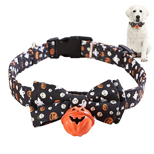 Jomewory Halloween-Hundehalsband, bequeme Halloween-Fliege mit Fliege, Glocke, Hundehalsband, niedlicher Geist, Kürbis, Hundehalsband, Geschenk, Metallschnalle für kleine, mittelgroße Hunde, 3 Stück von Jomewory