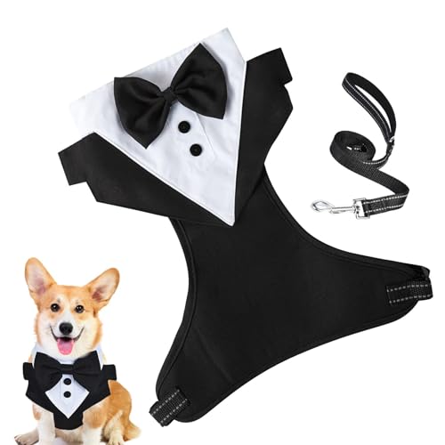 Jomewory Hochzeitskleidung, Hochzeitshemd mit Fliege und Zugseil, Hunde-Outfit, Hochzeitskleidung, formeller Smoking, Welpenbekleidung für formelle Anlässe von Jomewory