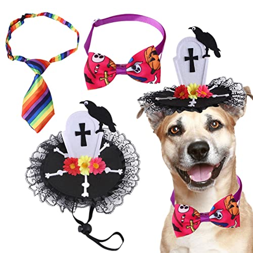 Jomewory Hundekostüm, Hutkragen, zarte Mütze, Halsband, Haustierdekoration, einzigartiger Raben-Grabstein, Kopfbedeckung, Geisterschleife, bunte Krawatte, Halloween-Partyzubehör von Jomewory