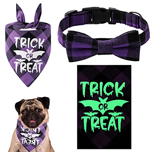 Jomewory Katzen-Halloween-Kostüme, weiches Halsband, leuchtendes Hunde-Lätzchen, verstellbarer Dreieckschal, Halloween-Symbole, Muster, bedrucktes Halstuch für Hunde, Welpen, Katzen von Jomewory