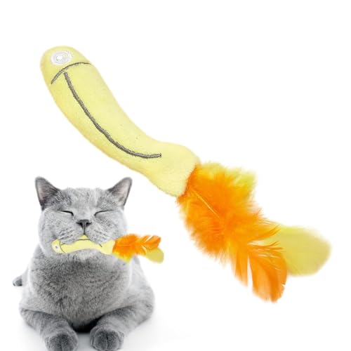 Jomewory Katzenminze Spielzeug mit Feder - Fisch Katze Kauspielzeug | Bissfest Katzenminze Zähne Reinigung Spielzeug Plüsch Cartoon Fisch Katze Kauspielzeug zum Spielen Kauen von Jomewory