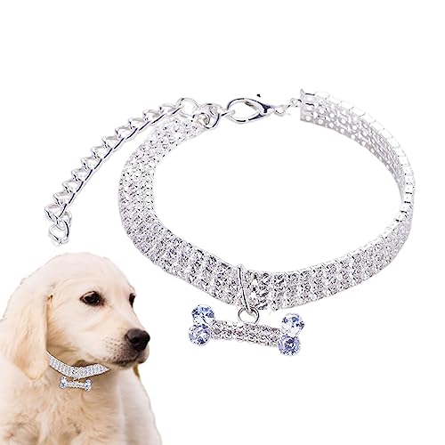 Strass-Hundehalsband – kleine Hunde und Katzen, Strass-Halsband-Halsketten-Set – Strass-Katzenhalsband, hübscher Haustierschmuck, Party-Hochzeitszubehör für weibliche Welpen von Jomewory