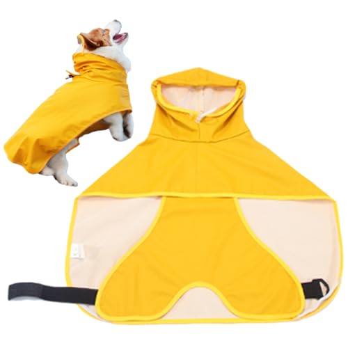 Wasserdichte Hundejacke | Regenmantel aus gelbem PU für Hunde mit Bauchschutz, elastische Kleidung für Hunde, wasserdicht für Haustiere bei Wetter Jomewory von Jomewory