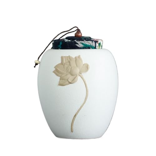 Aorom Haustier-Urne, Guanyin, Lotusblume, Exquisite Asche, Aufbewahrung, Altar, Katze, Hund, verstorben, Einäscherungsurne, feuchtigkeitsbeständig(White Pottery Buddha Lotus Trumpet) von Jonesangle