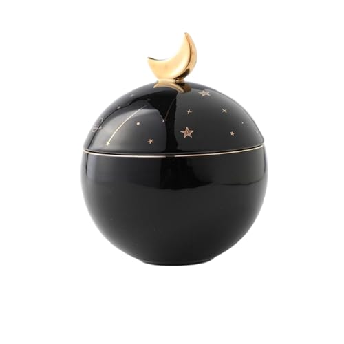 Aorom Haustier-Urne, Moderne, einfache Gedenkbox for Katzen, Hunde, Verstorbene, Sonne, Mond und Sterne, Keramikdose, Haustier-Urne, feuchtigkeitsbeständig, Aufbewahrungsdose(Black) von Jonesangle