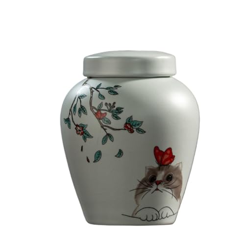 Aorom Haustierurne for Katzen, Beerdigungsbedarf, Urne, Hundesarg, Todesurne, Feuerbestattung, Haar, Gedenkflasche(Peach Blossom Cat 520ml) von Jonesangle