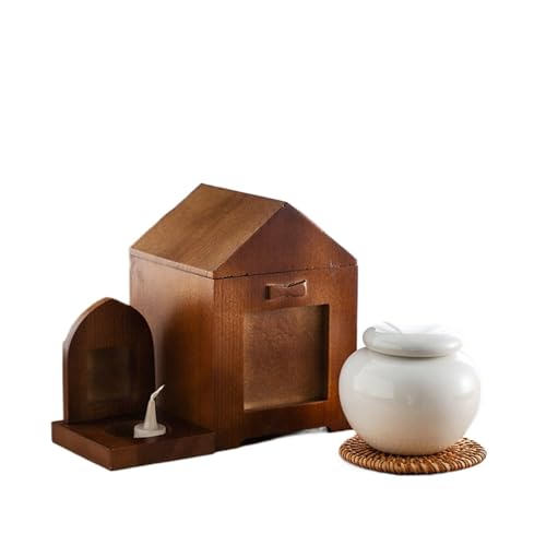 Jonesangle Aorom Pet Ashes House Cottage Kleines Haus Katze Hund Opferkerzenhalter mit Plakette, weißer Urnensarg(House+Tablet+urn 12 * 12 * 17cm) von Jonesangle