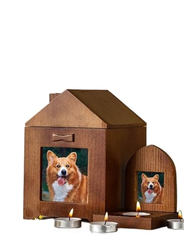 Jonesangle Aorom Pet Ashes House Cottage Kleines Haus Katze Hund Opferkerzenhalter mit Plakette, weißer Urnensarg(House+Tablet+urn 15 * 15 * 20cm) von Jonesangle