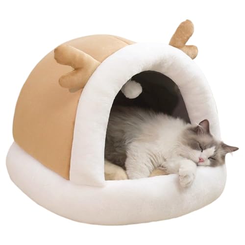 Katzenbett Höhle - Warmes Katzenbett Überzogenes Haustiernest | rutschfeste Winter Möbel Haustierzubehör Für Kitten Welpe Innen Außen Schlafzimmer Wohnzimmer Beruhigend von Jongyumo