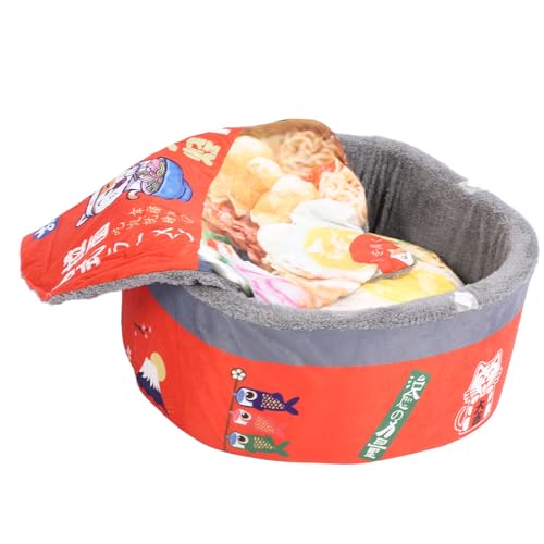 Jonlaki Nudelbox-Katzenbett Im Japanischen Stil, Weiches, Bequemes Haustierbett aus Arktis-Fleece für Vier Jahreszeiten, Halbgeschlossener Privater Raum für Katzen (M (50–115 von Jonlaki