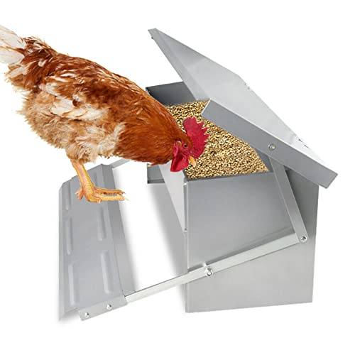 Joparri Futterautomat Hühner Futterspender, mit Deckel, 5kg futtertrog hühner, Wetterfester Fußpedal selbstöffnender Futtertrog, für Hühner, Enten, Puten von Joparri