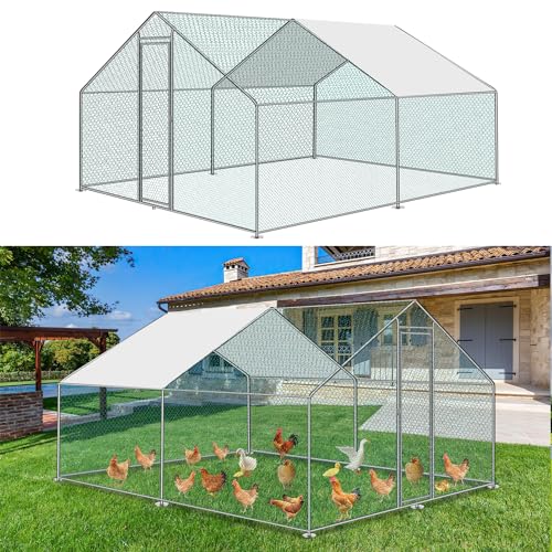 Joparri Hühnerstall mit Sicherheitsschloss und Wasserdichtem PE-Sonnenschutz, 3x4x2m Hühnerhaus Freilaufgehege, Robuster Stahlrahmen, ideal für Hühner, Kaninchen und weitere Kleintiere von Joparri