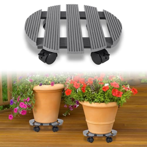 Jopassy 2X WPC Pflanzenroller ø30x7,5CM, Blumenroller Tragkraft 80 KG, Rolluntersetzer mit Rollen, Rollbrett für den Innen und Außenbereich, Kübelroller für Pflanzen, Blumentopf (Rund Anthrazit) von Jopassy