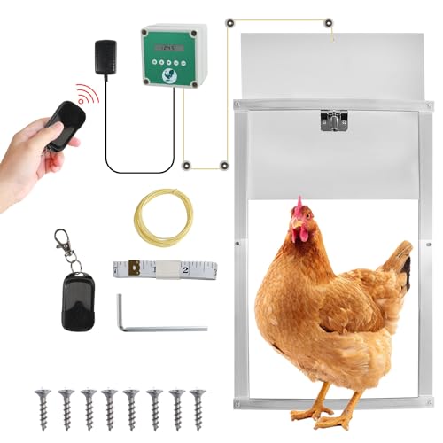 Jopassy Automatische Hühnertür mit Schieber 30 x 30 cm, Hühnerklappe, Alu-Hühnertür mit Lichtsensor und Zeitsteuerung, Manuell Hühnerstall-Tür mit Flüssigkristallanzeige für sichere Hühn von Jopassy