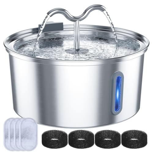 Katzen-Wasserbrunnen aus Edelstahl: 3,2 l Katzenbrunnen zum Trinken, automatischer Katzen-Wasserspender, Wasserbrunnen für Katzen im Innenbereich, Wasserstandsfenster, 4er-Pack Filterersatz Katzen-Wasserbrunnen aus Edelstahl: 3,2 l Katzenbrunnen zum Trinken, automatischer Katzen-Wasserspender, Wasserbrunnen für Katzen im Innenbereich, Wasserstandsfenster, 4er-Pack Filterersatz von Joric