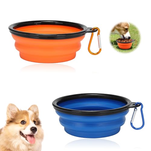 Faltbarer Hundenapf, 350 ml, tragbar, Wassernapf, Reiseschüssel, Bewässerungsschale mit Karabiner, für Reisen, Spazierengehen, Wandern, klein, Blau, Orange, 2 Stück Faltbarer Hundenapf, 350 ml, tragbar, Wassernapf, Reiseschüssel, Bewässerungsschale mit Karabiner, für Reisen, Spazierengehen, Wandern, klein, Blau, Orange, 2 Stück von Jormftte