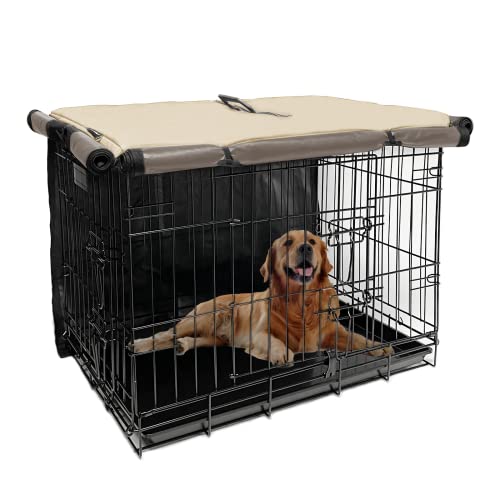 Hundekäfig-Abdeckung für Hundekäfige, 107 cm, mit 1 2 3 Türen, strapazierfähig, wasserdicht, 600D-Oxford-Gewebe, für drinnen und draußen, Khaki von Joroamp