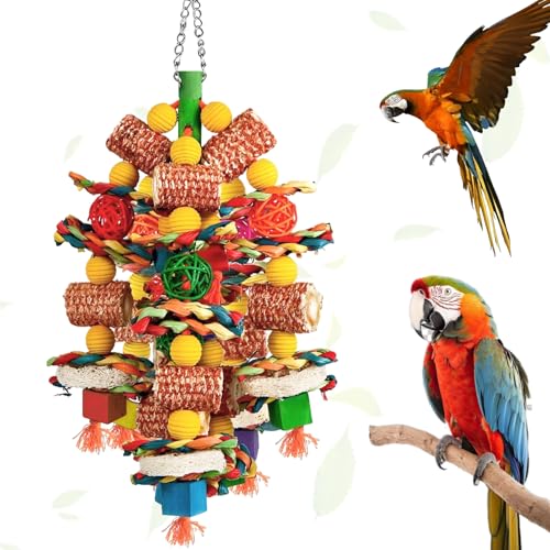 Jortmrd 16,5 Zoll Papageienspielzeug Bunt Vogelspielzeug Hängen Nymphensittich Spielzeug Vogel Papagei Kauen Spielzeug mit Maiskolben und Karambole Holz, für Alle Papageien & Vogel von Jortmrd