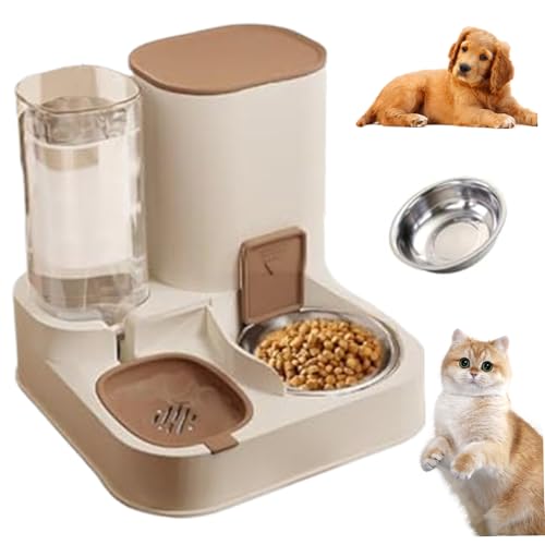 Automatischer Katzenfutterspender 2-in-1 Edelstahl Und Pp Automatischer Katzenfutter- Und Wasserspender Mit Großer Kapazität Abnehmbarer Katzenfutterspender Für Hunde Und Katzen Braun von Jorzer