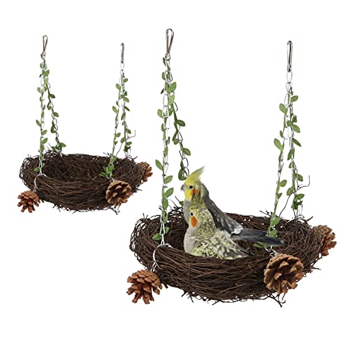 Jorzer Bird Nest Swing Bett Spielzeug natürlicher Rattan Nest Papagei Käfig Hängematte Hängematte Stroh Nest Bett Schwung Hängende Schwungspielzeug für Sittich Cockatiel Cockoo 2pcs von Jorzer