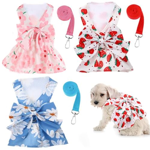Hundekleider mit Gurten 3pcs süße Bunte Bogen kleine Hunde Prinzessin Kleid atmungsaktivem Welpen Sommerkabel Kleid für Hunde Mädchen mit Knopf für Katzen, Kaninchen (klein) von Jorzer