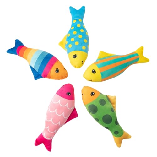 Jorzer 5pcs Katzenfischspielzeug Cartoon Plüsch Fisch Katzenminze Spielzeug mit Bell Sound Interactive Kätzchen Übung Kicker für Indoor -Katzen Kicker Interaktive Katzenminze Spielzeug für Katzen. von Jorzer