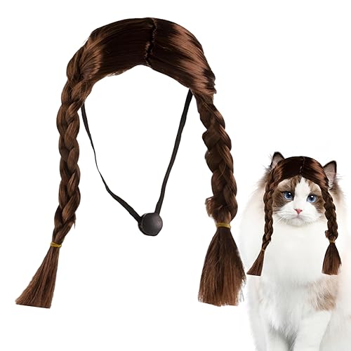 Jorzer Hund Perücke Brown Hund Cat Cosplay Perücke Doppelte Lange Braid Cap Perücke Lustige Hundehaarkostüm Accessoire für Halloween, Weihnachten, Cosplay -Partys, Festivals von Jorzer