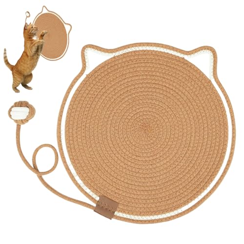 Katzenkratzmatte 17in katzesförmige Kratzpads mit seiligen kugelresistenten, waschbaren atmungsaktiven Baumwollseilkratzern für Innenkatzen, Karamellfarbe von Jorzer