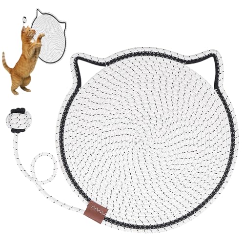 Katzenkratzmatte 17in katzesförmige Kratzpads mit seiligen kugelresistenten, waschbaren atmungsaktiven Baumwollseilkratzern für Innenkatzen, weiß von Jorzer