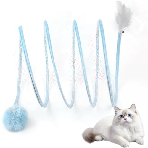 Katzentunnel, Selbst spielende Spiralspielzeug mit Feathers & Fluffy Ball & Bell Interactive für Innenhaus 26 x 10 Zoll Faltbare Federn, Tunnel, interaktives Spielzeug, Spielzeug von Jorzer