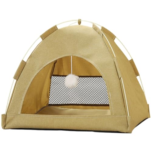 Katzenzelt, 15 x 15 x 13 Zoll, gemütliches Kätzchenzelt aus Oxford-Stoff mit Netzfenster und pelzigem Ball, abnehmbar, waschbar, sicheres Katzenhaus für kleine Haustiere von 0–3 kg von Jorzer
