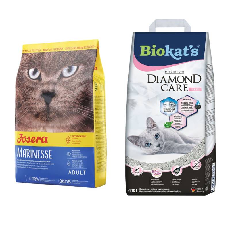 2 kg Josera Trockenfutter + 10 L Biokat´s Katzenstreu zum Sonderpreis! - 2 kg Marinesse + 10 L Diamond Care Fresh von Josera